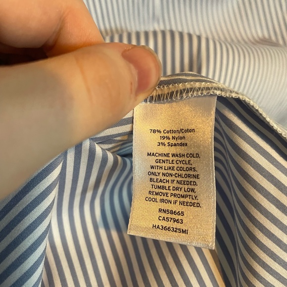 EUC Halogen blue white striped ruffle short sleeve button down blouse - Picture 5 of 5